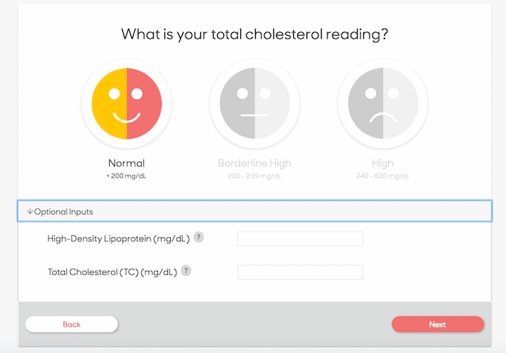 A screenshot from LifeScore360 shows a rating for cholesterol that is normal but could have been intermediate or high