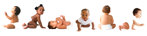 Crawling babies in diapers